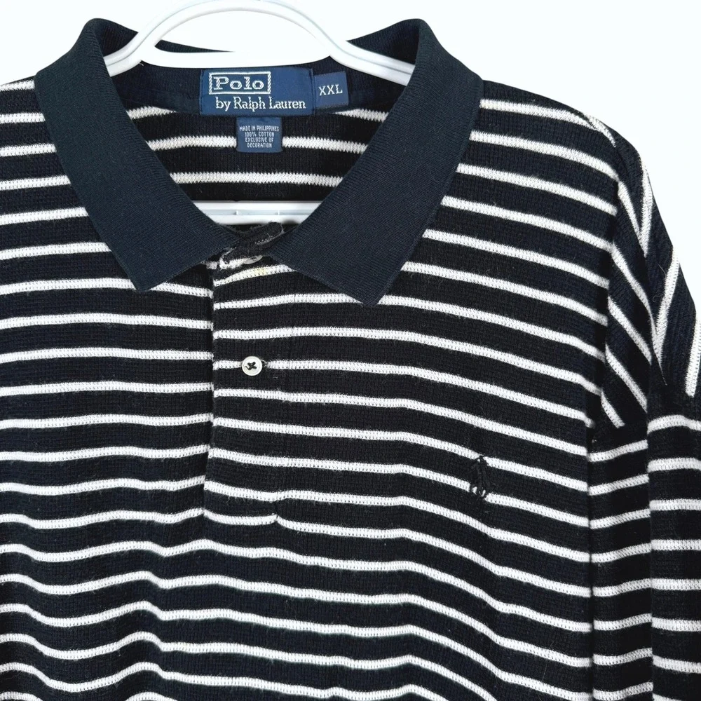 Polo Ralph Lauren Polo Shirt Mens XXL Black Striped Short Sleeve Heavy Cotton